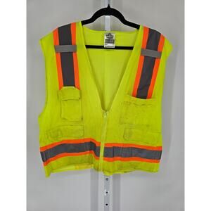 GloWear Mens Sz L/XL Zip Up Construction utility Vest Reflective Neon